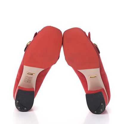 Gucci Kid Scamosciato GG Marmont Fringe 50mm Loafer Pumps 37.5 Vulcanic Red 5 of 7