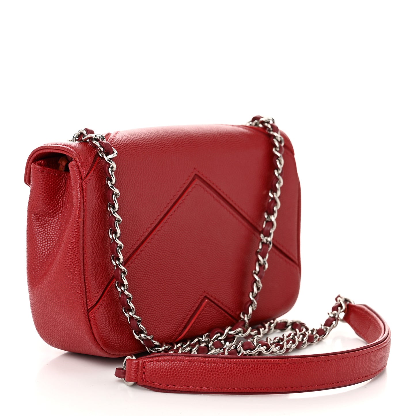 Caviar Macro Chevron Small Single Flap Red