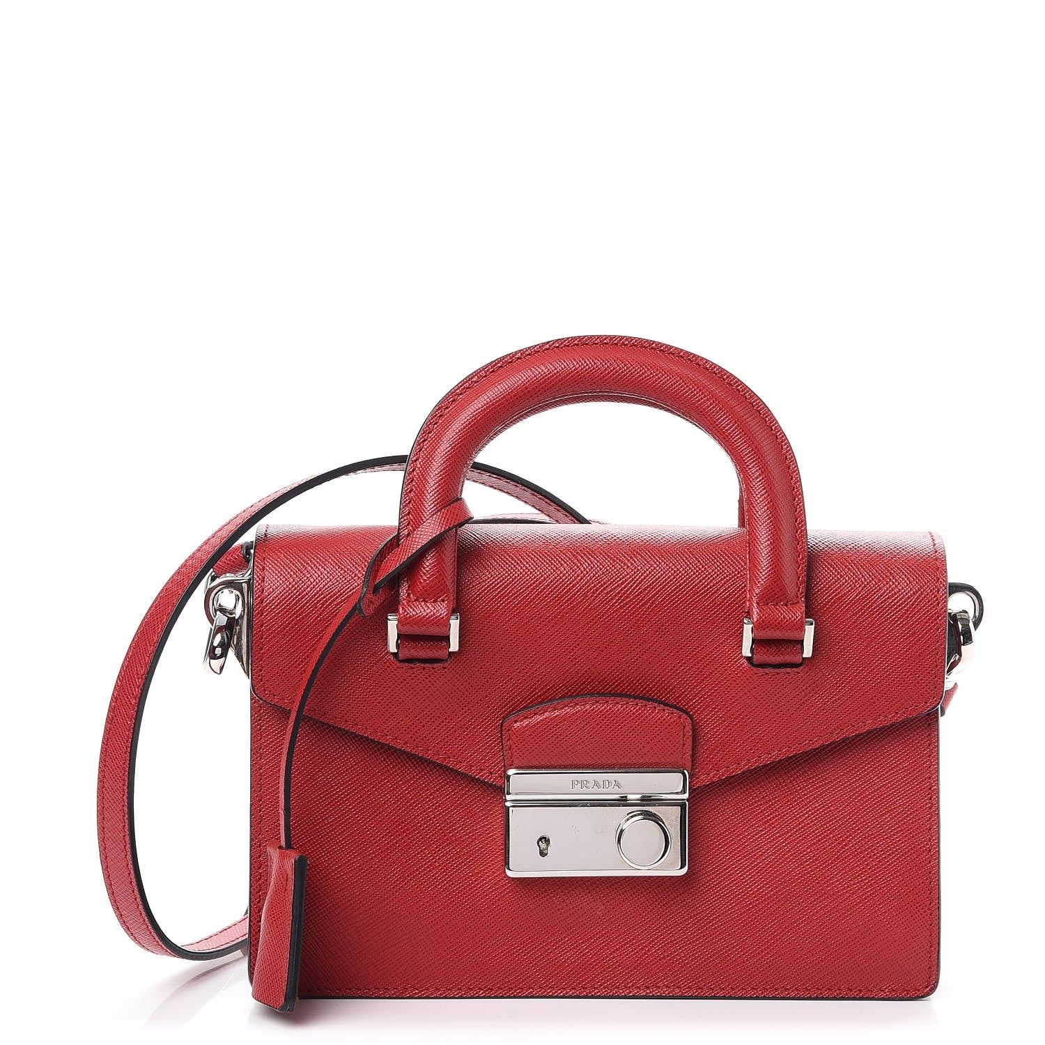 Prada Saffiano Lux Mini Sound Top Handle Crossbody Bag Fuoco 1 of 8