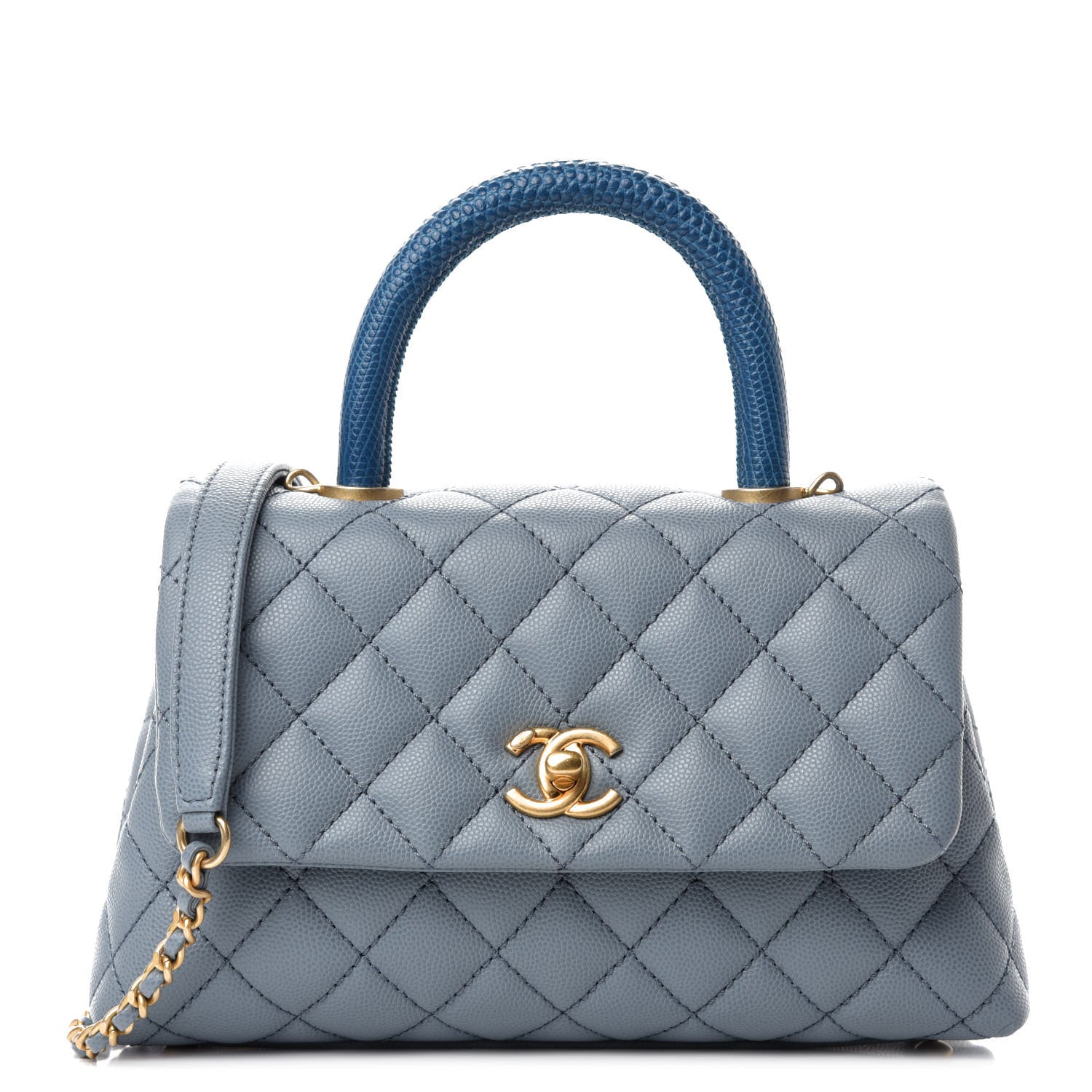 Chanel Caviar Lizard Quilted Mini Coco Handle Flap Light Blue 1 of 10