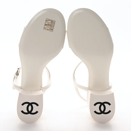 Chanel Lambskin Logo Ankle Strap Sandals 36 White 6 of 9