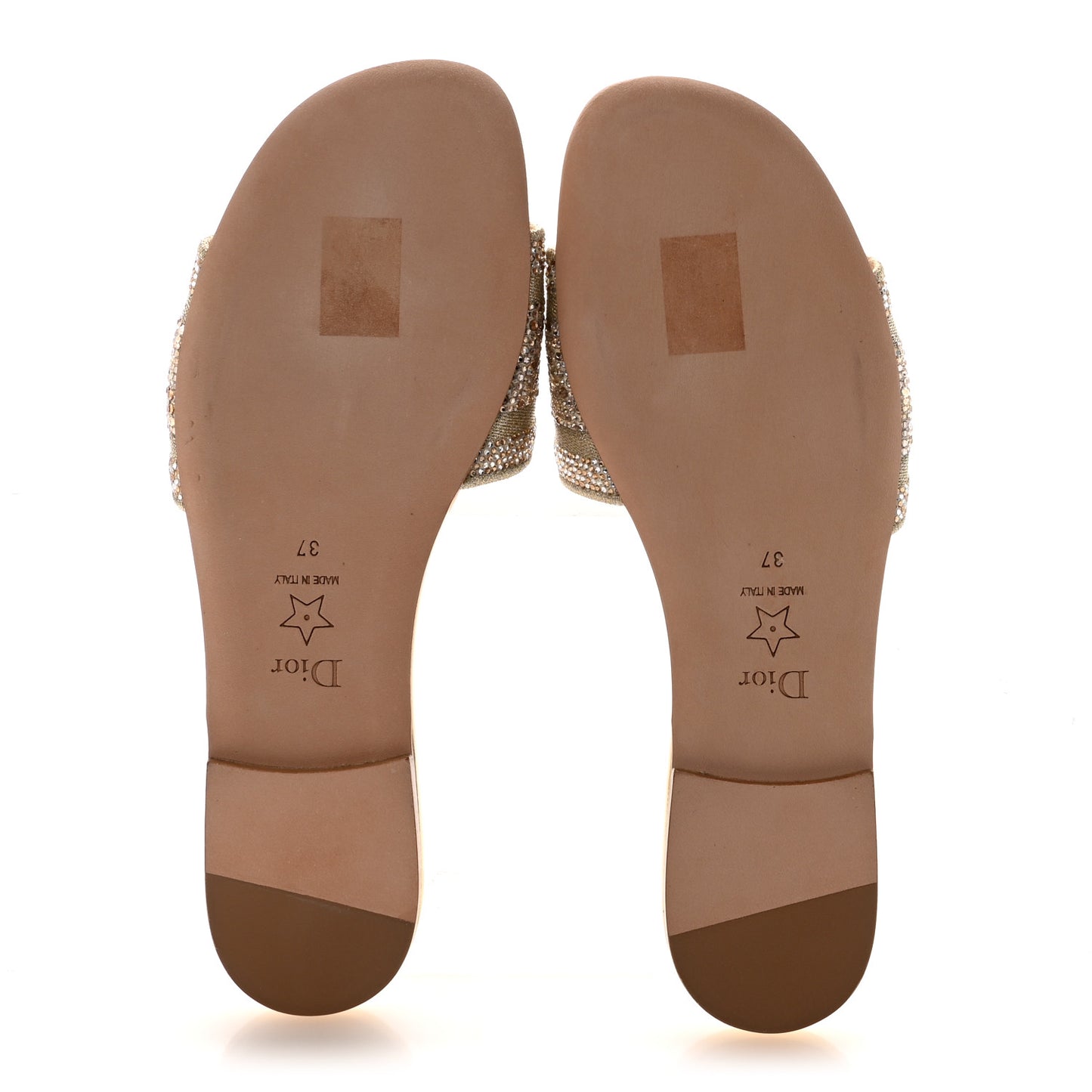 Cotton Laminated Calfskin Strass Embroidered Dway Slide Sandals 37 Gold