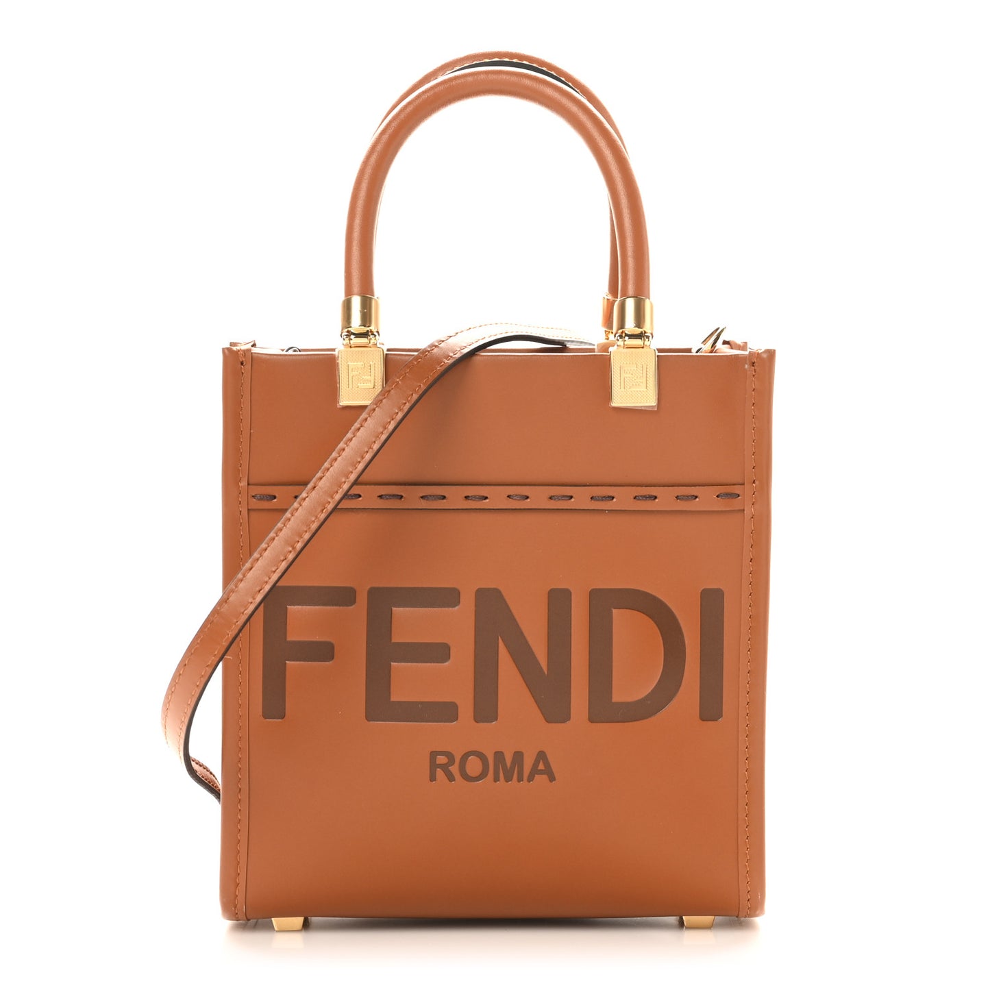 Vitello King Plexiglass Logo Embossed Mini Fendi Sunshine Shopper Tote Cuoio