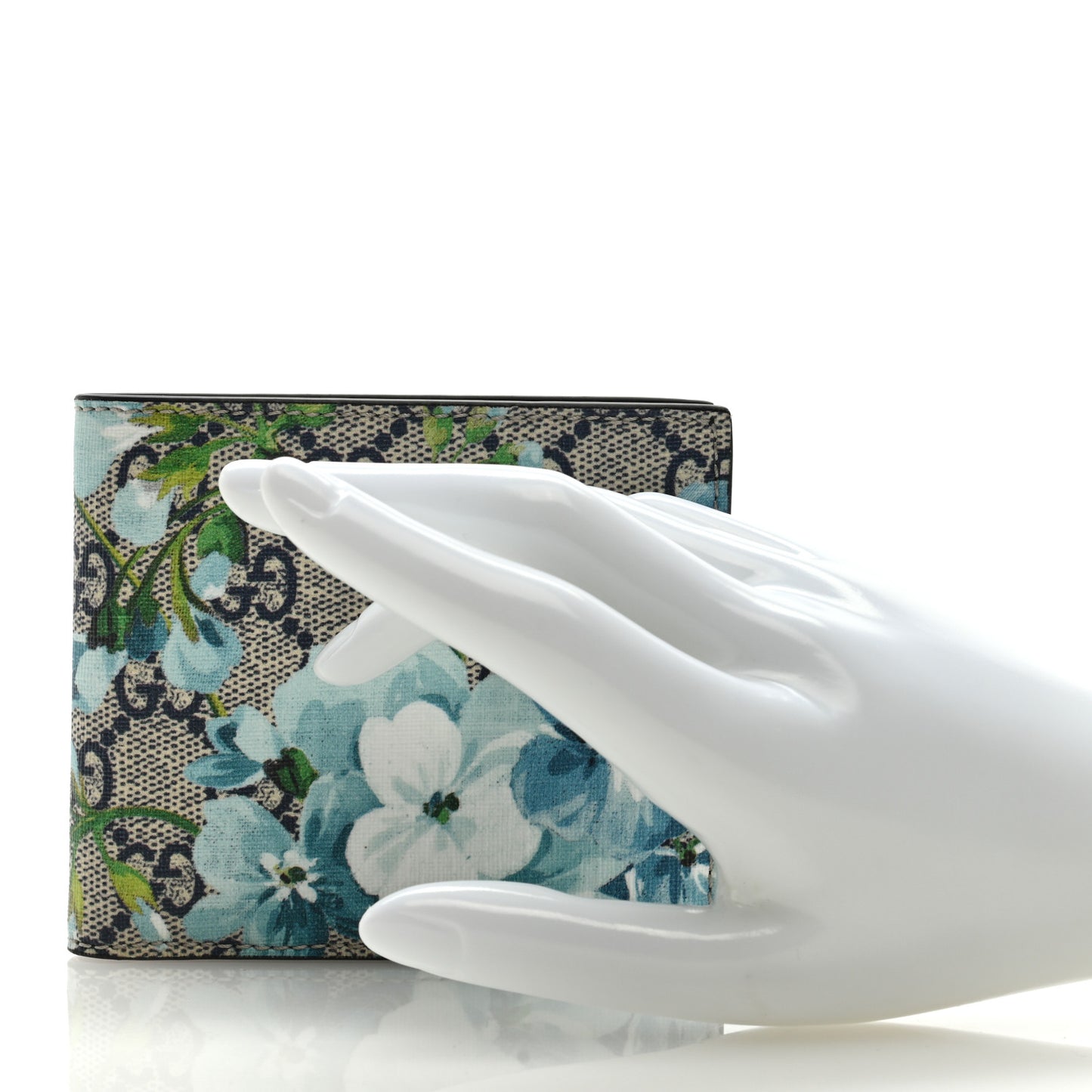 GG Supreme Monogram Blooms Bi-Fold Wallet Beige Blue Navy