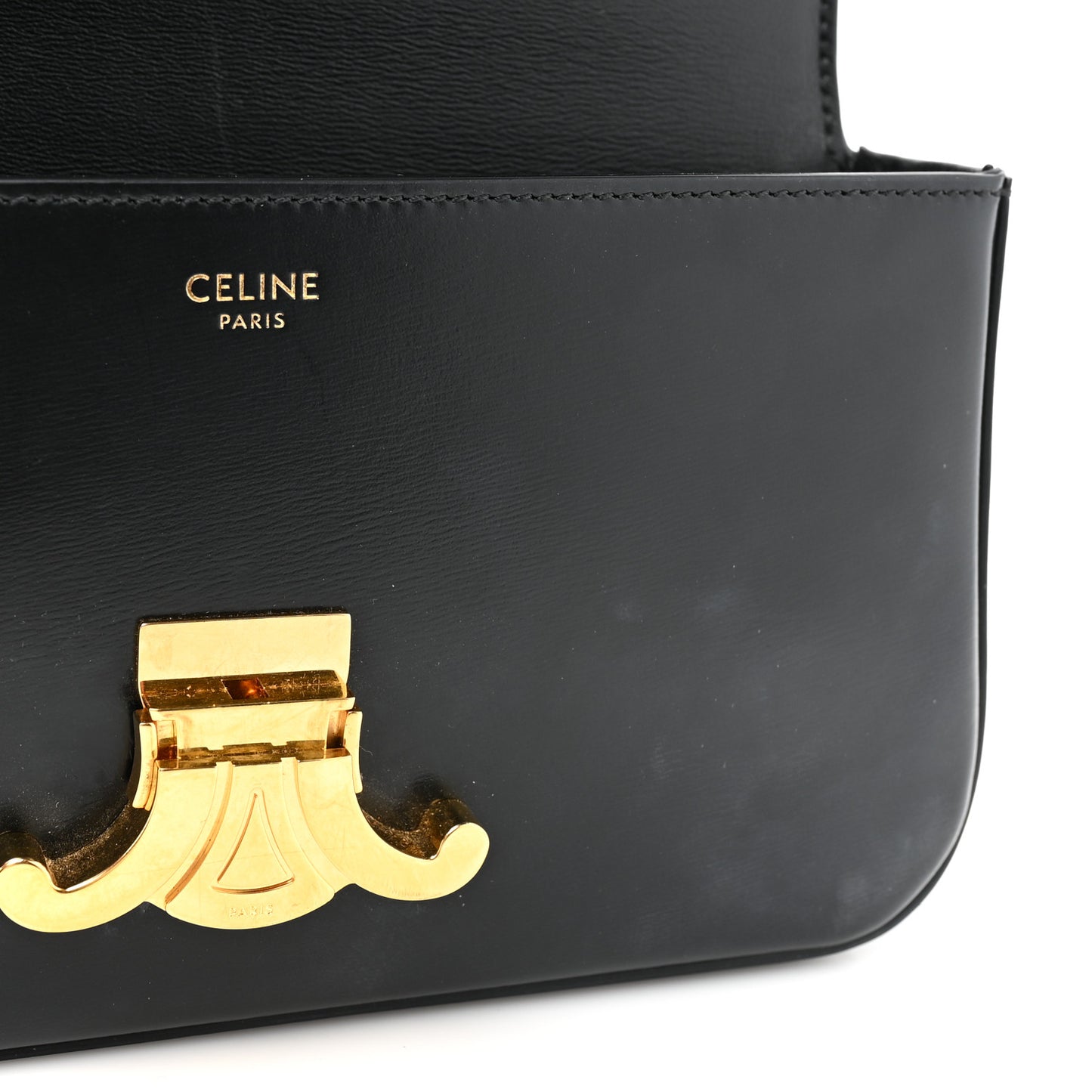 Shiny Calfskin Triomphe Chain Shoulder Bag Black