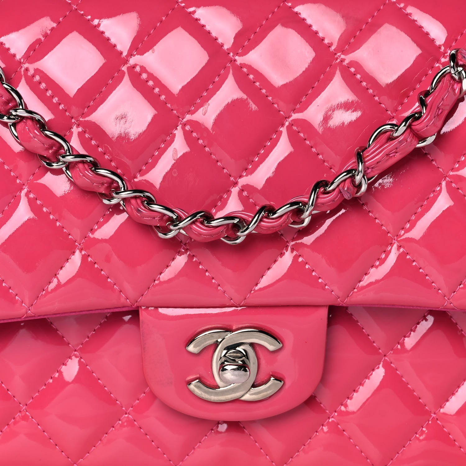 Chanel Patent Quilted Medium Double Flap Fuchsia 9 of 11