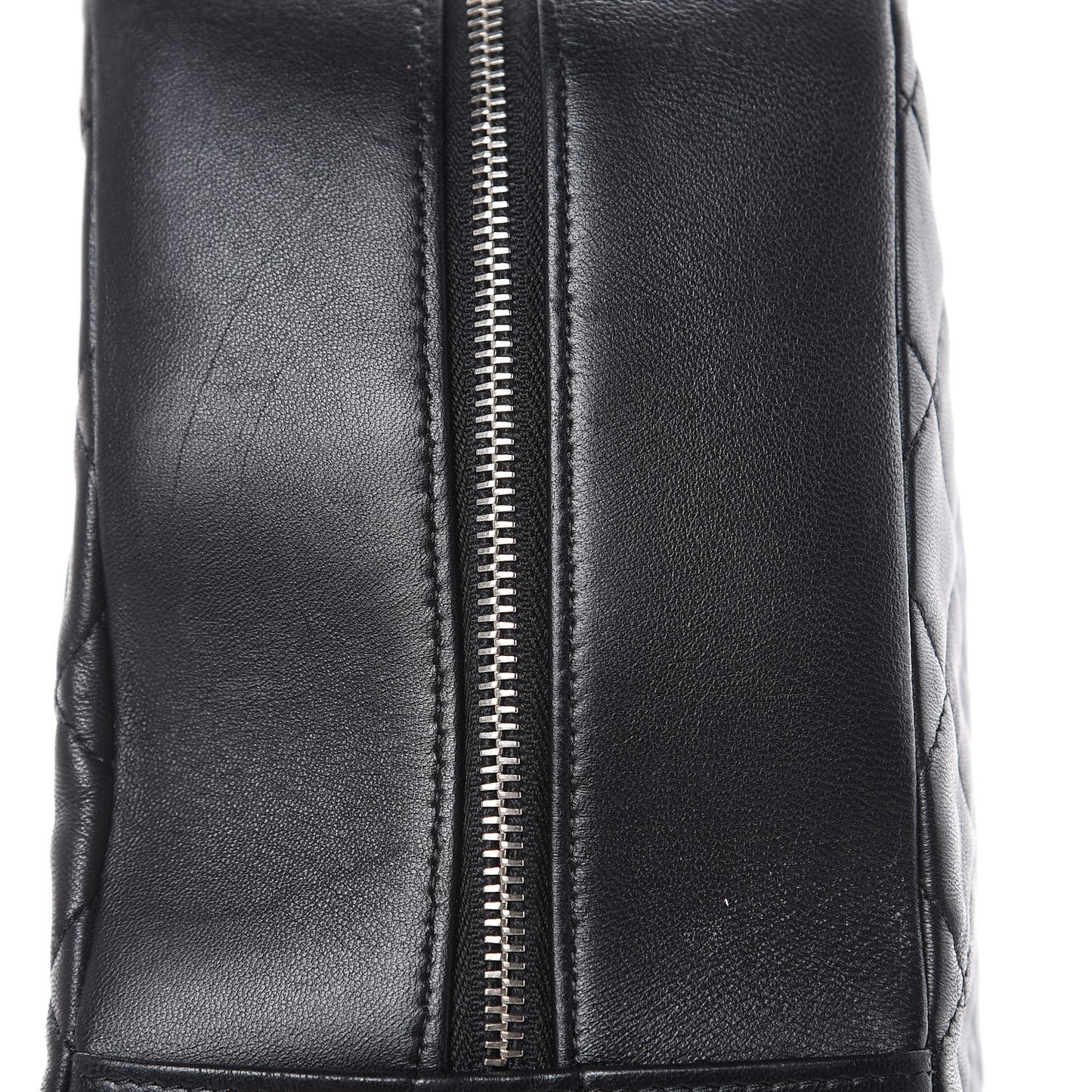 Lambskin Quilted Large Curvy Pouch Cosmetic Case Black