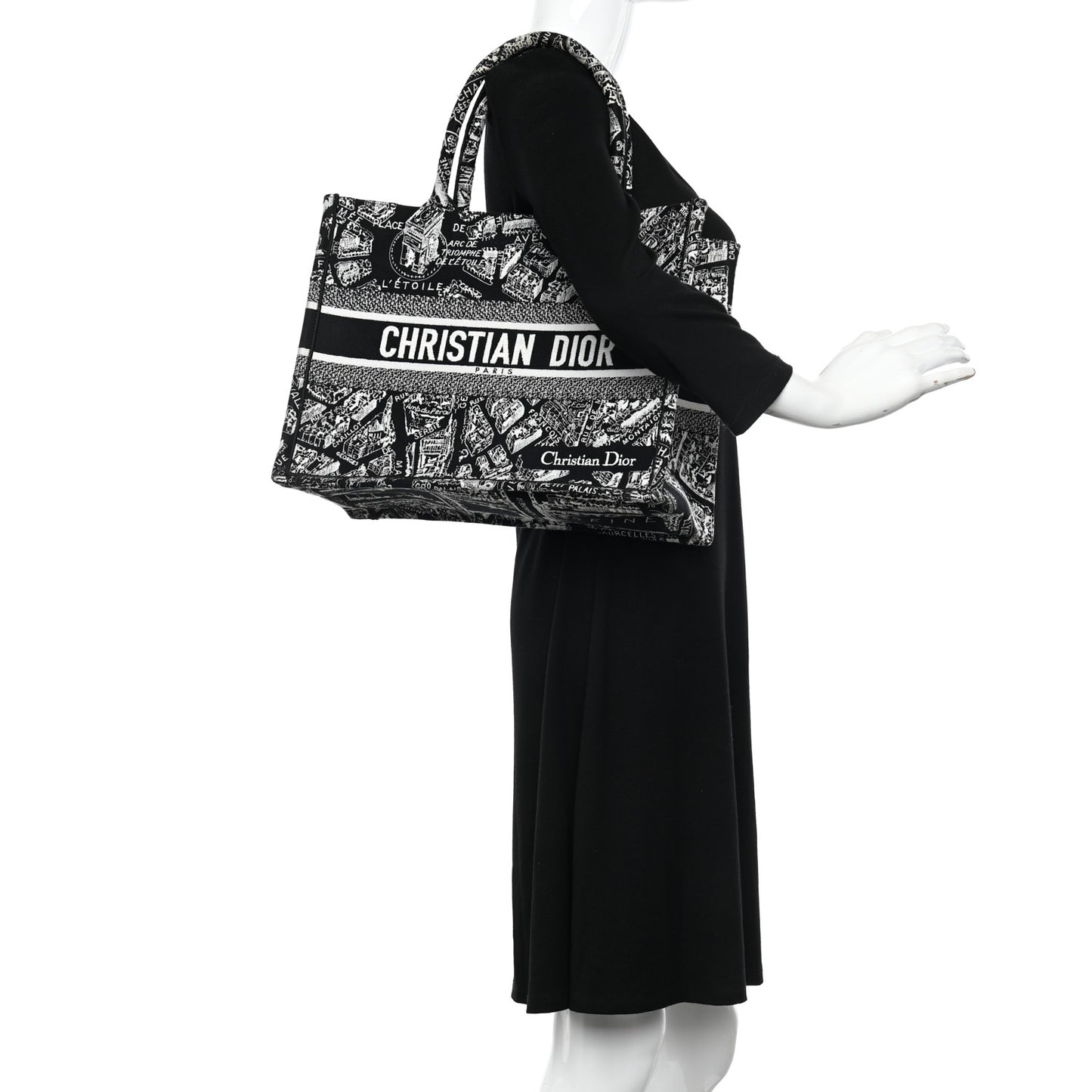 Canvas Embroidered Medium Plan De Paris Book Tote Black White