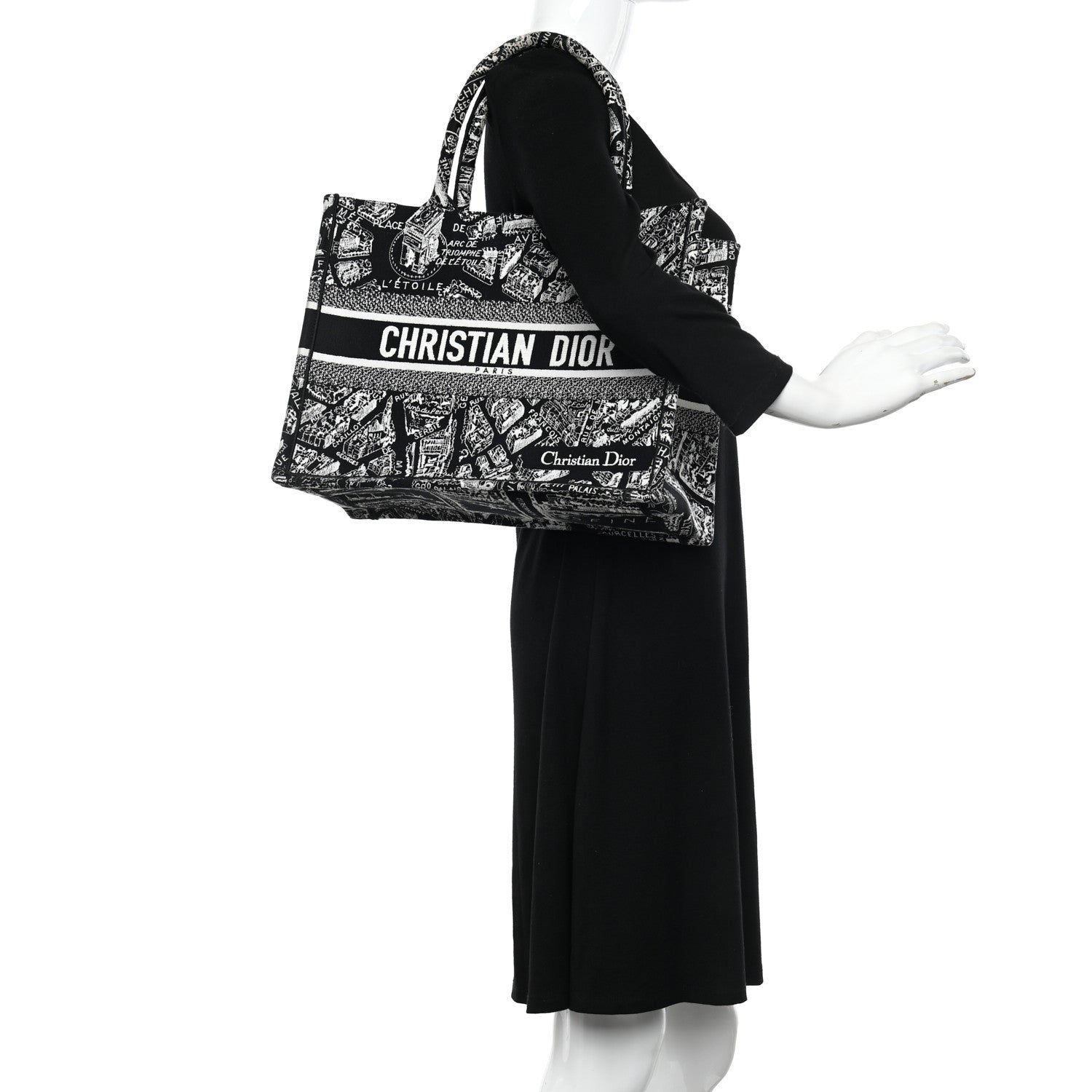 Christian Dior Canvas Embroidered Medium Plan De Paris Book Tote Black White 2 of 12