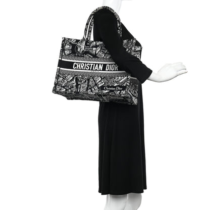 Christian Dior Canvas Embroidered Medium Plan De Paris Book Tote Black White 2 of 12