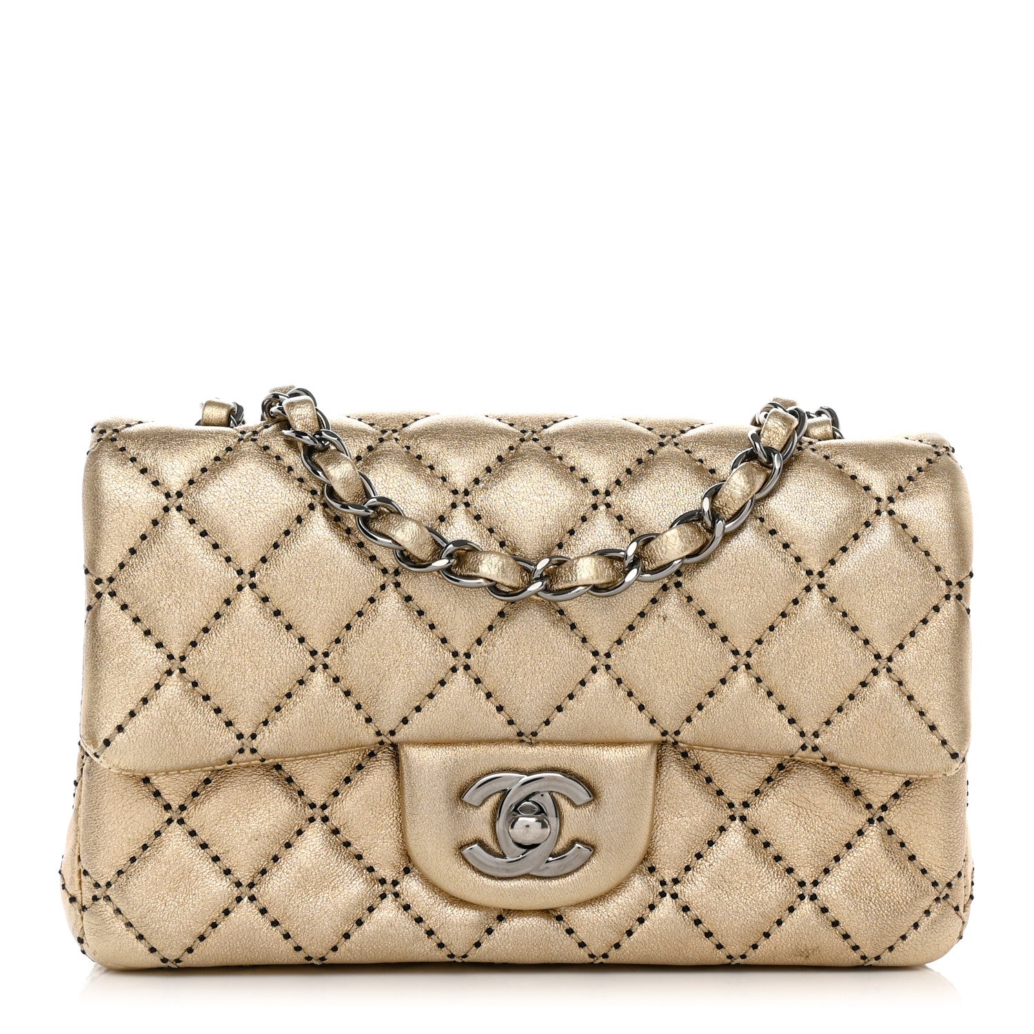 Chanel Metallic Lambskin Quilted Mini Side Stitch Rectangular Flap Gold 1 of 11