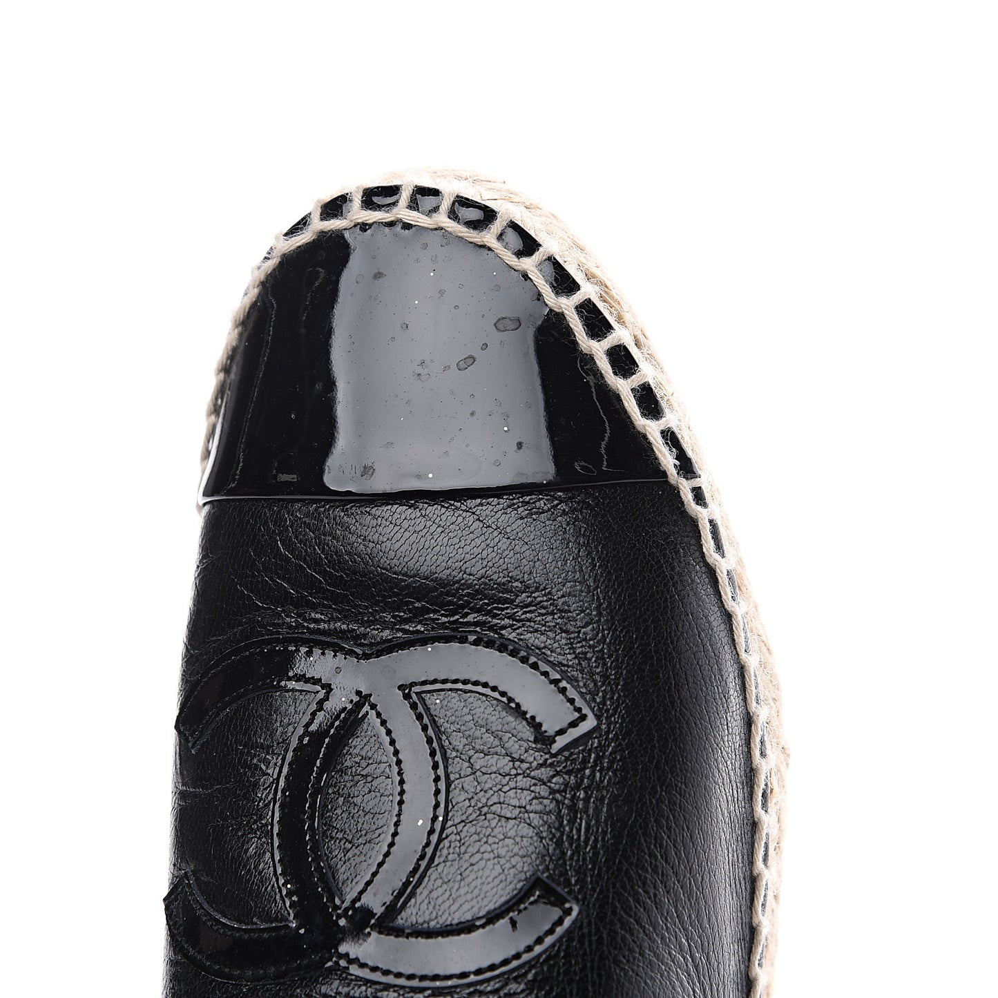 Goatskin Patent Calfskin CC Espadrille Mules 34 Black