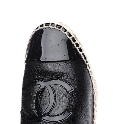 Chanel Goatskin Patent Calfskin CC Espadrille Mules 34 Black 11 of 13