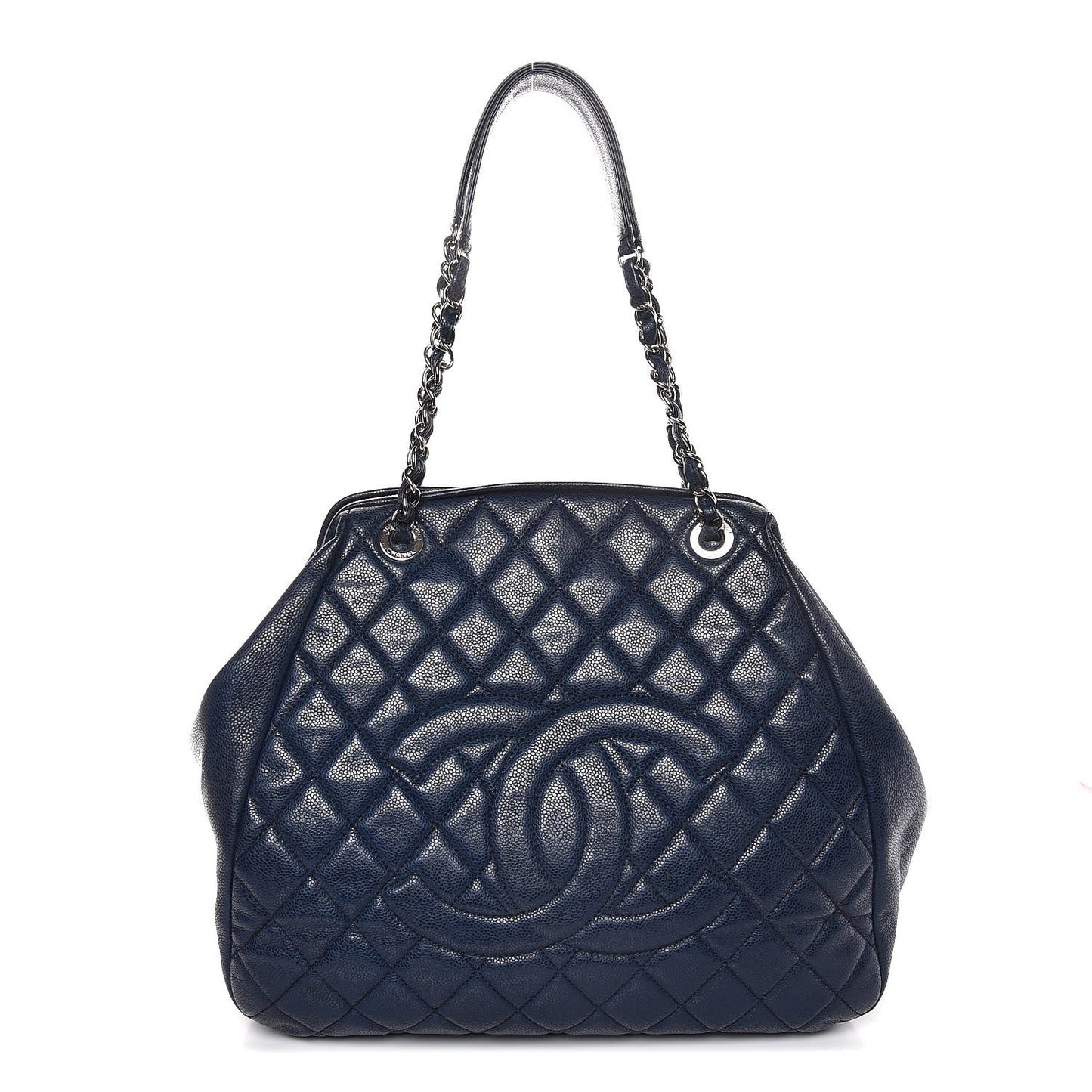 Caviar Quilted Framed Bowling Bag Navy
