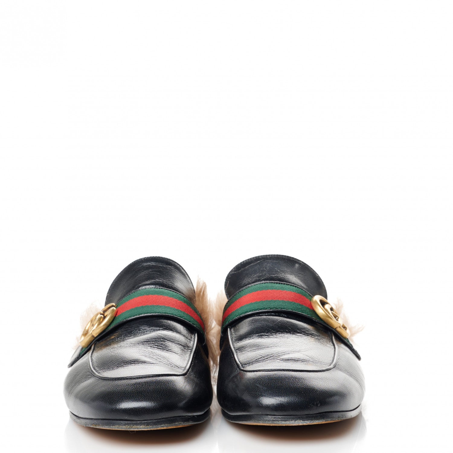 Gucci Goatskin Fur Web GG Mens Princetown Slippers 10 Black 2 of 8