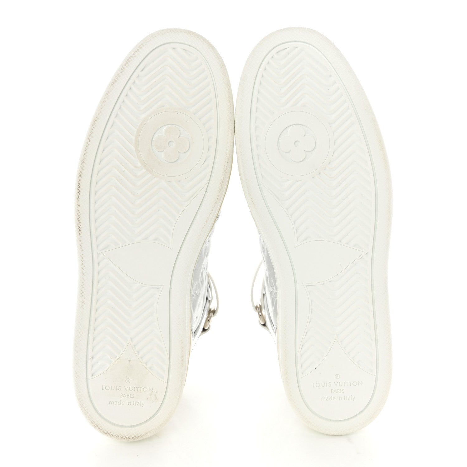Louis Vuitton Metallic Calfskin Embossed Monogram Boombox Sneakers 37.5 White Silver 5 of 9