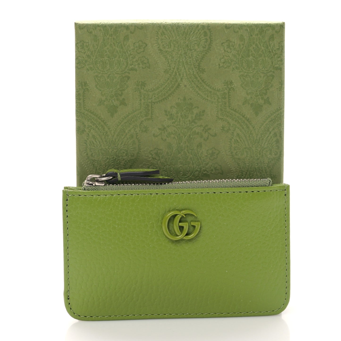 Dollar Calfskin Enamel Monochrome GG Marmont Key Case Card Holder Lemon Leaf