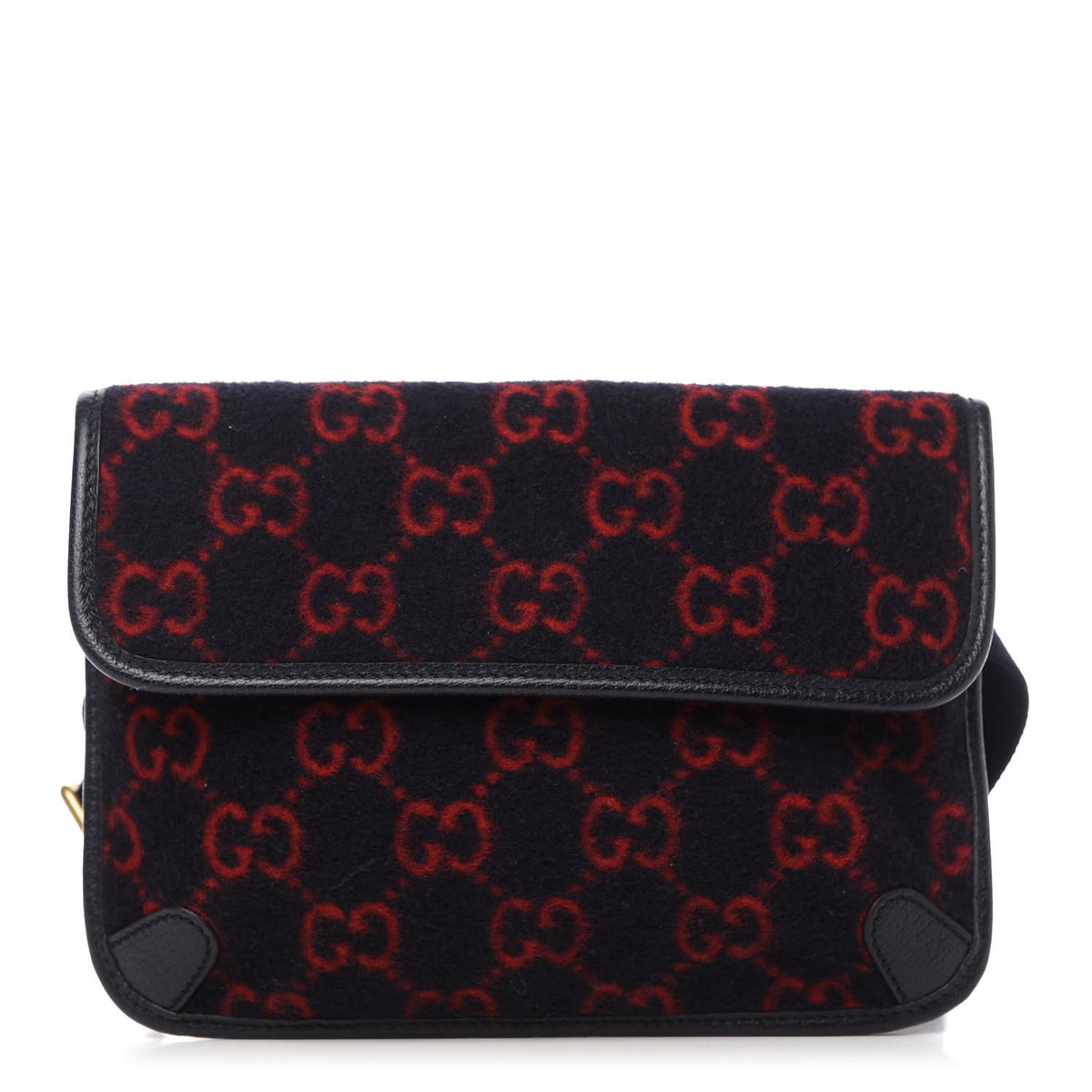 Gucci Covered Wool GG Monogram Slim Belt Bag Navy Red 1 of 10