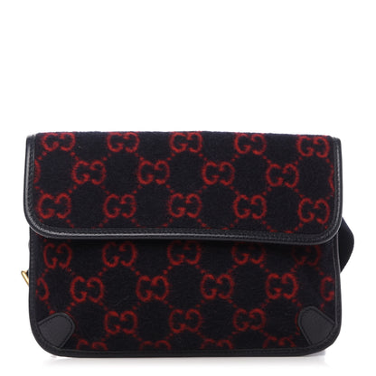 Gucci Covered Wool GG Monogram Slim Belt Bag Navy Red 1 of 10