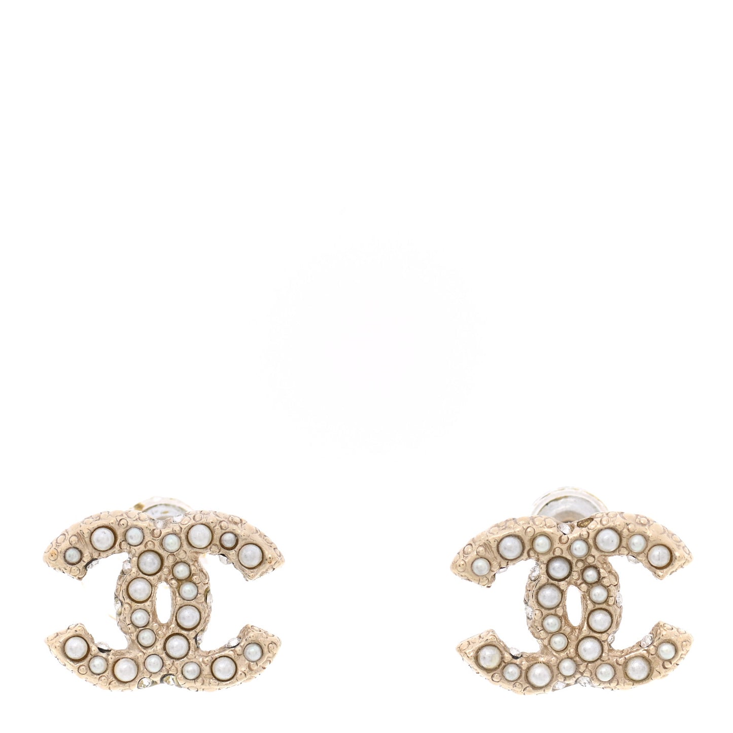 Metal Graduated Pearl Crystal CC Earrings Light Gold