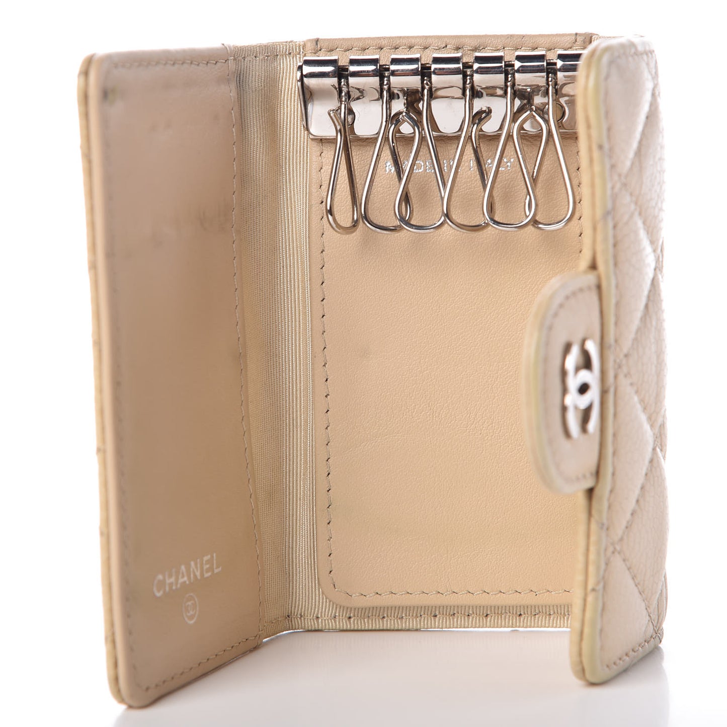 Caviar Quilted 6 Key Holder Beige