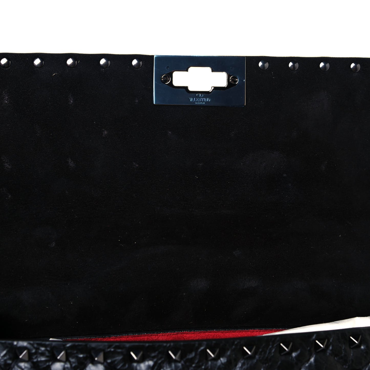 Craquele Nappa Medium Rockstud Spike Shoulder Bag Black