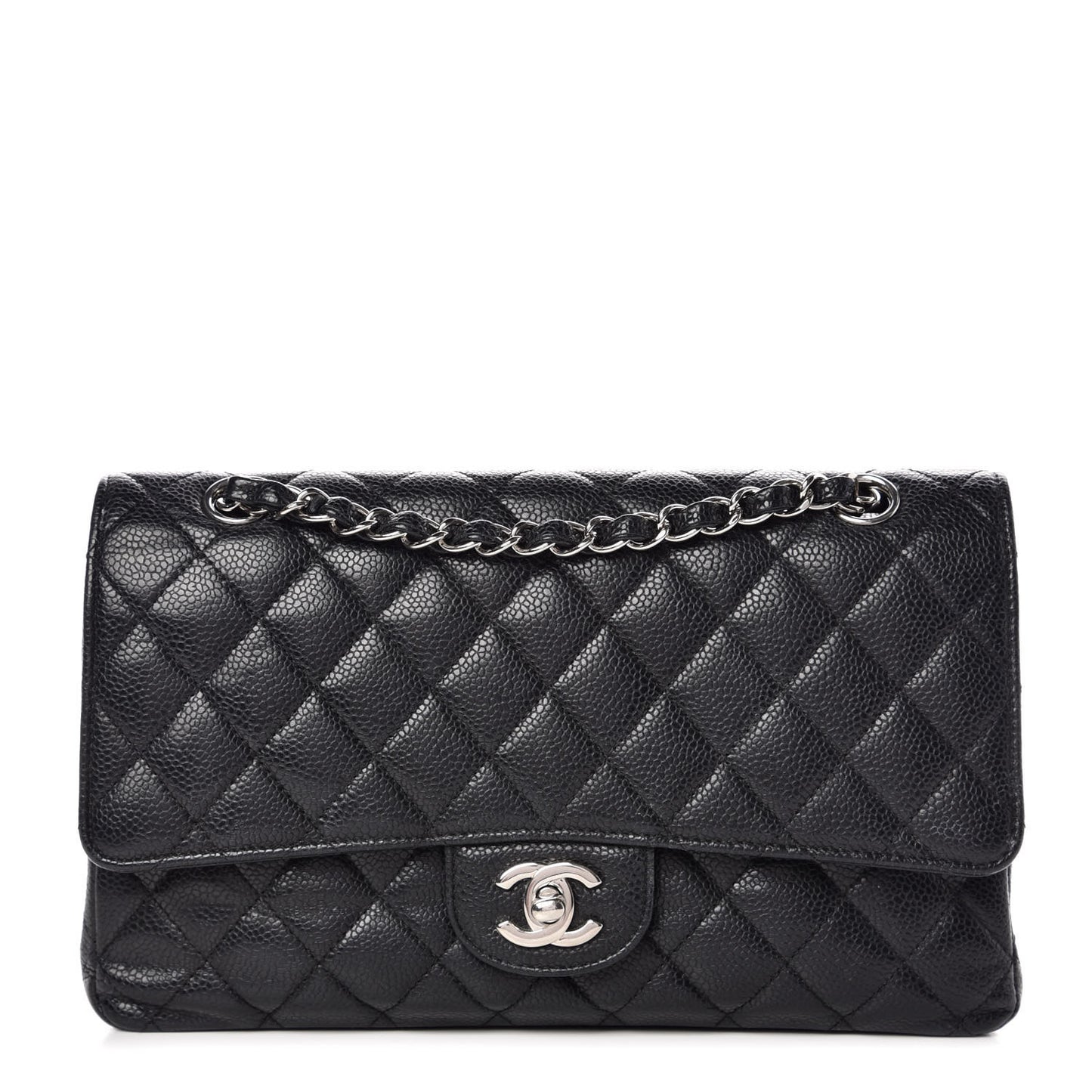 Caviar Quilted Medium Double Flap Black