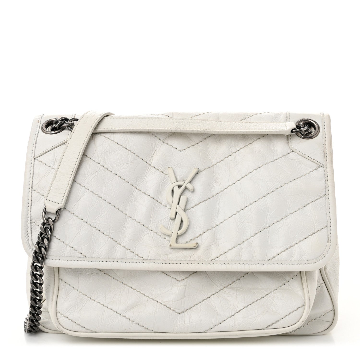 Saint Laurent Crinkled Calfskin Matelasse Monogram Medium Niki Chain Satchel Ivory 1 of 12
