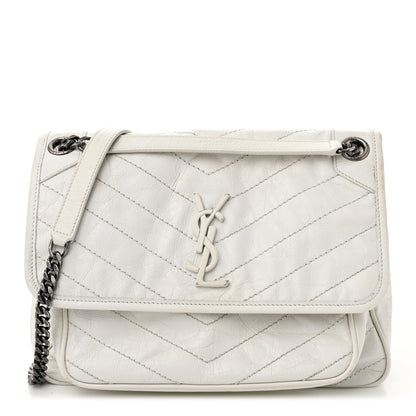Saint Laurent Crinkled Calfskin Matelasse Monogram Medium Niki Chain Satchel Ivory 1 of 12
