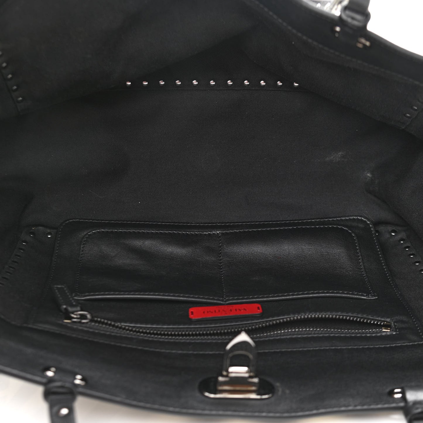 Calfskin Chevron Medium Rockstud Tote Light Ivory Black