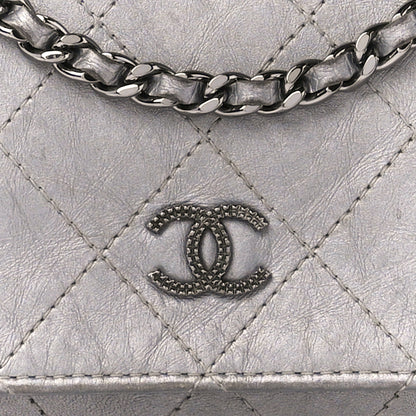 Chanel Metallic Aged Calfskin Quilted Wallet on Chain WOC Silver 9 of 11