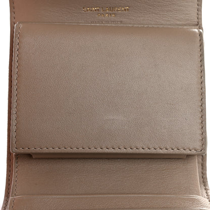 Saint Laurent Grain De Poudre Matelasse Chevron Cassandre Monogram Compact Tri Fold Wallet Dark Beige 8 of 10