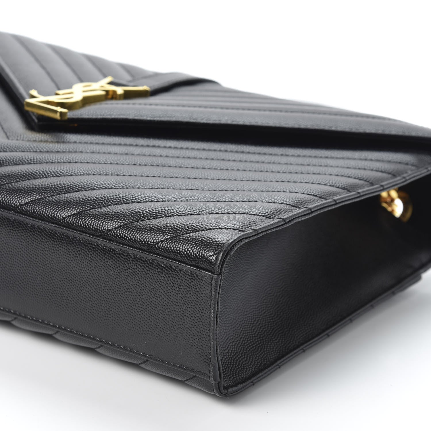 Saint Laurent Grain De Poudre Matelasse Chevron Large Monogram Satchel Black 6 of 9