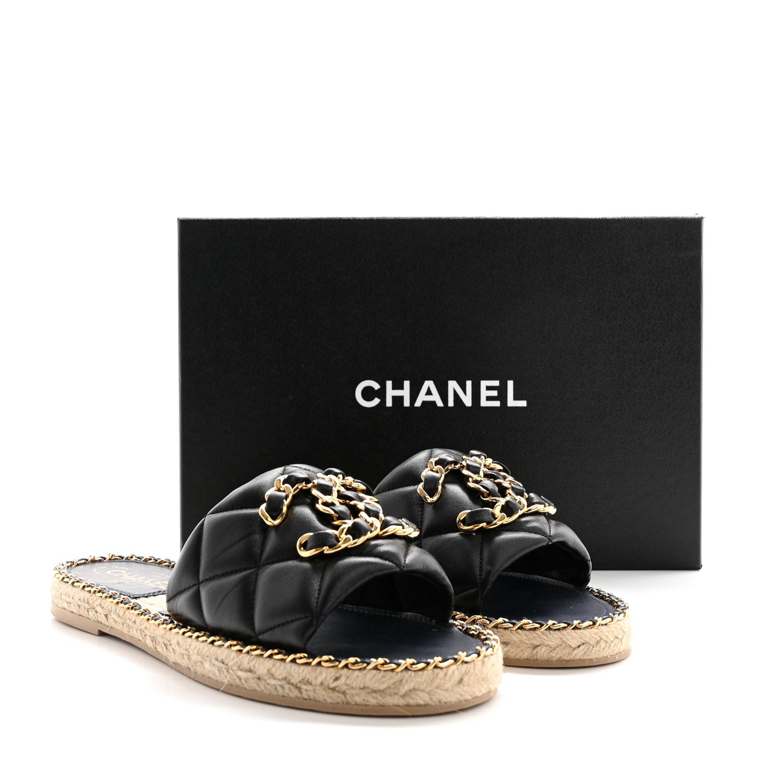 Chanel Lambskin Quilted CC Chain Espadrille Mules 39 Black Navy 12 of 12