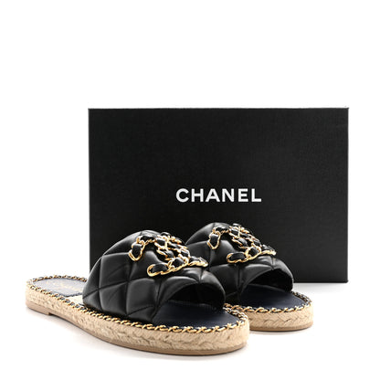 Chanel Lambskin Quilted CC Chain Espadrille Mules 39 Black Navy 12 of 12
