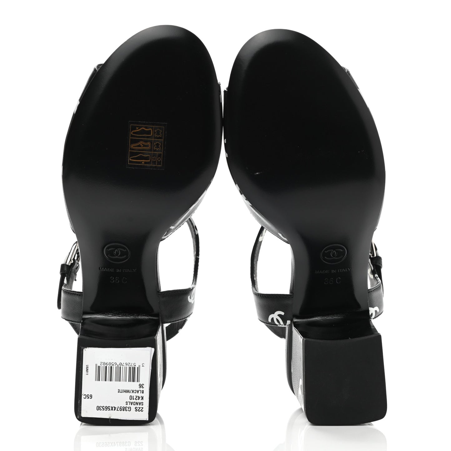 Printed Lambskin CC Sandals 36 Black White