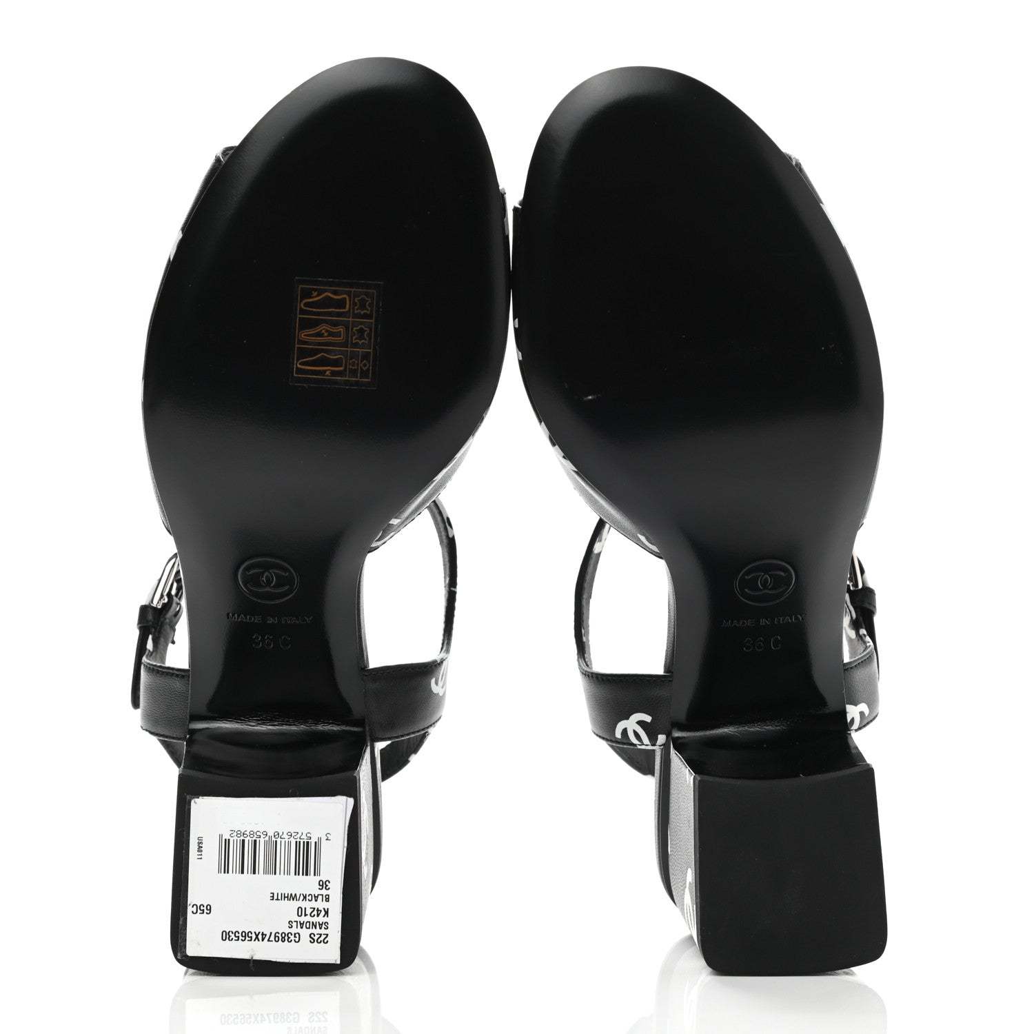 Chanel Printed Lambskin CC Sandals 36 Black White 5 of 10