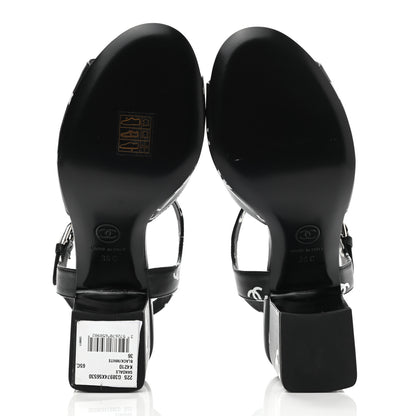 Chanel Printed Lambskin CC Sandals 36 Black White 5 of 10