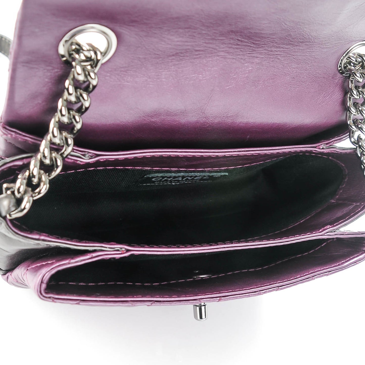 Metallic Calfskin Quilted Mini Mineral Nights Flap Dark Purple