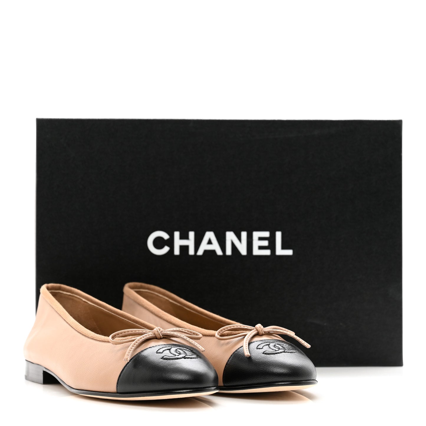 Lambskin Cap Toe CC Ballerina Flats 37 Dark Beige Black