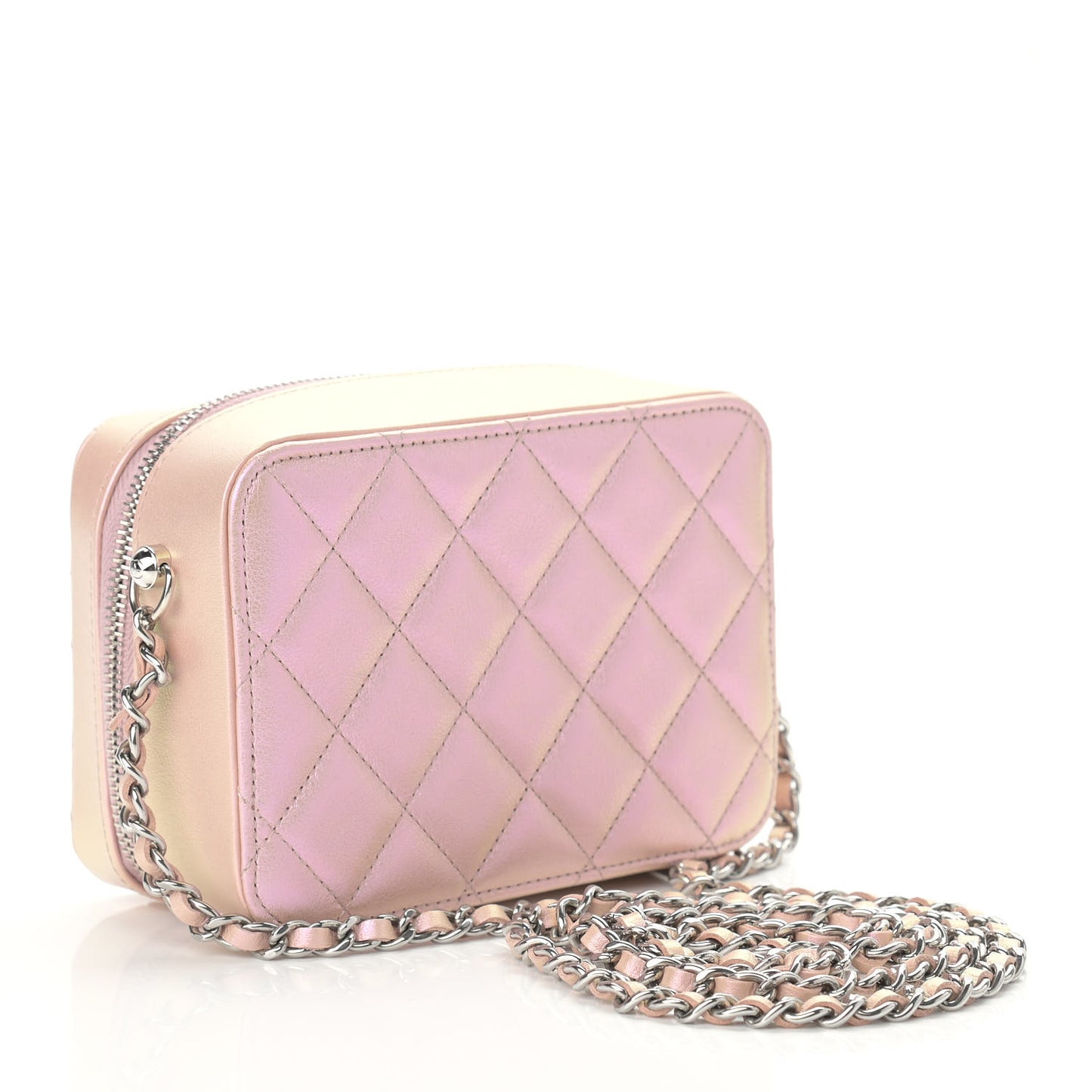 Iridescent Calfskin Quilted Camera Bag Pink