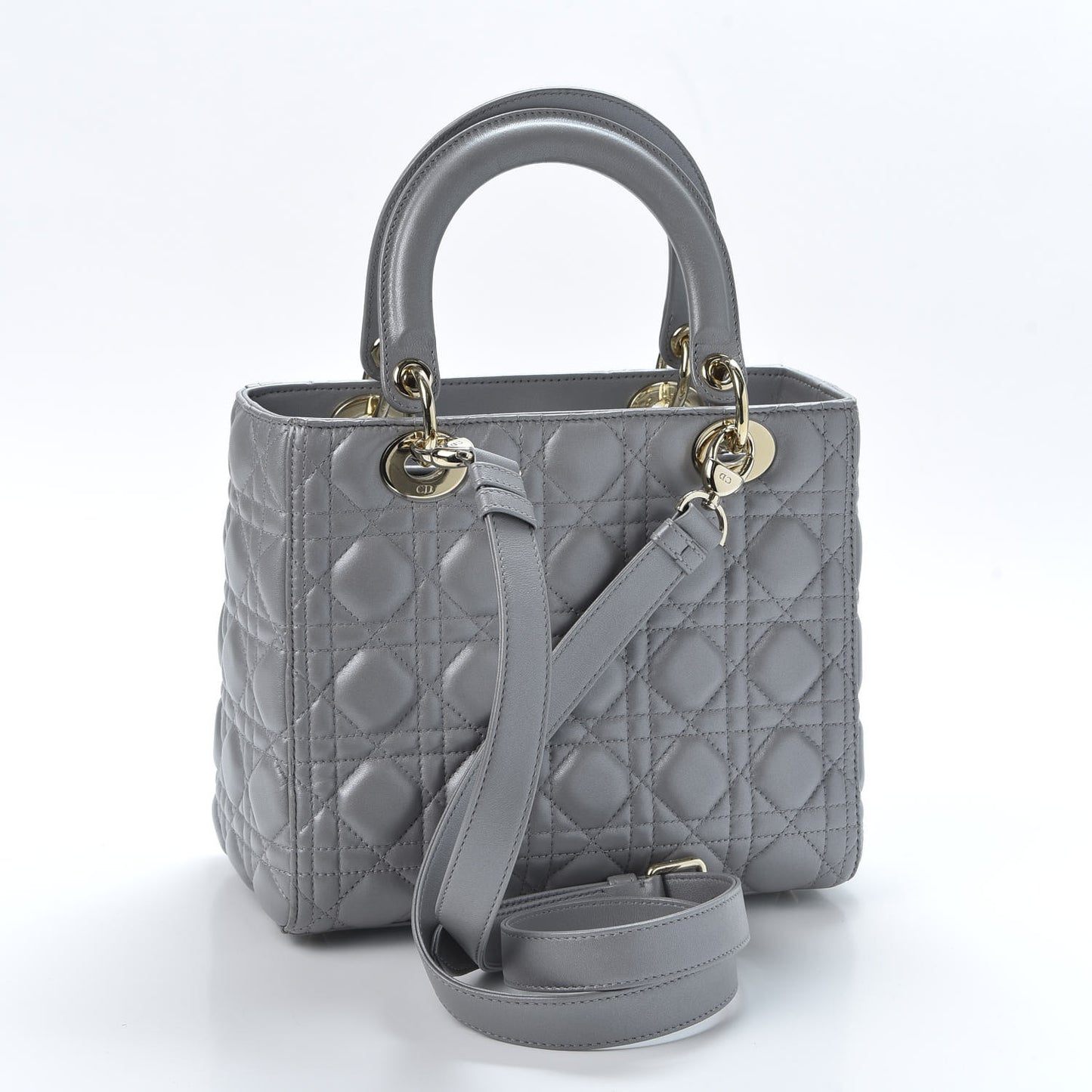 Pearly Lambskin Cannage Medium Lady Dior Grey