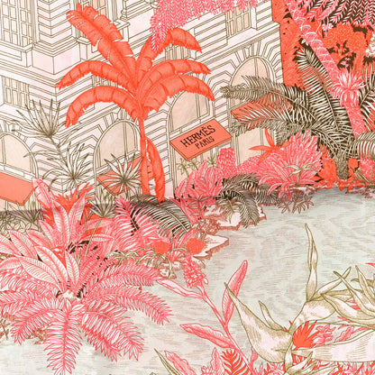 Hermes Silk Faubourg Tropical Scarf 90 Orange Kaki Saumon 2 of 3