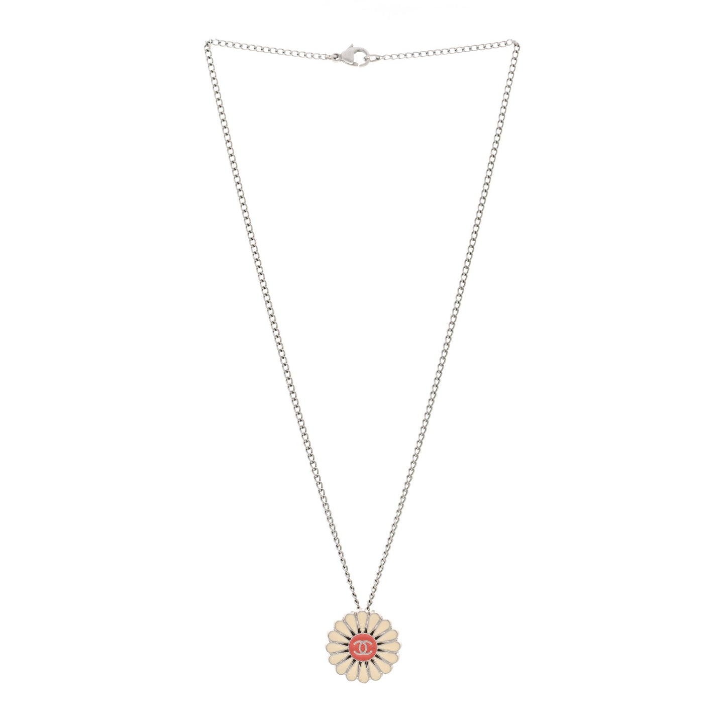 Enamel CC Camellia Pendant Necklace Silver Multicolor