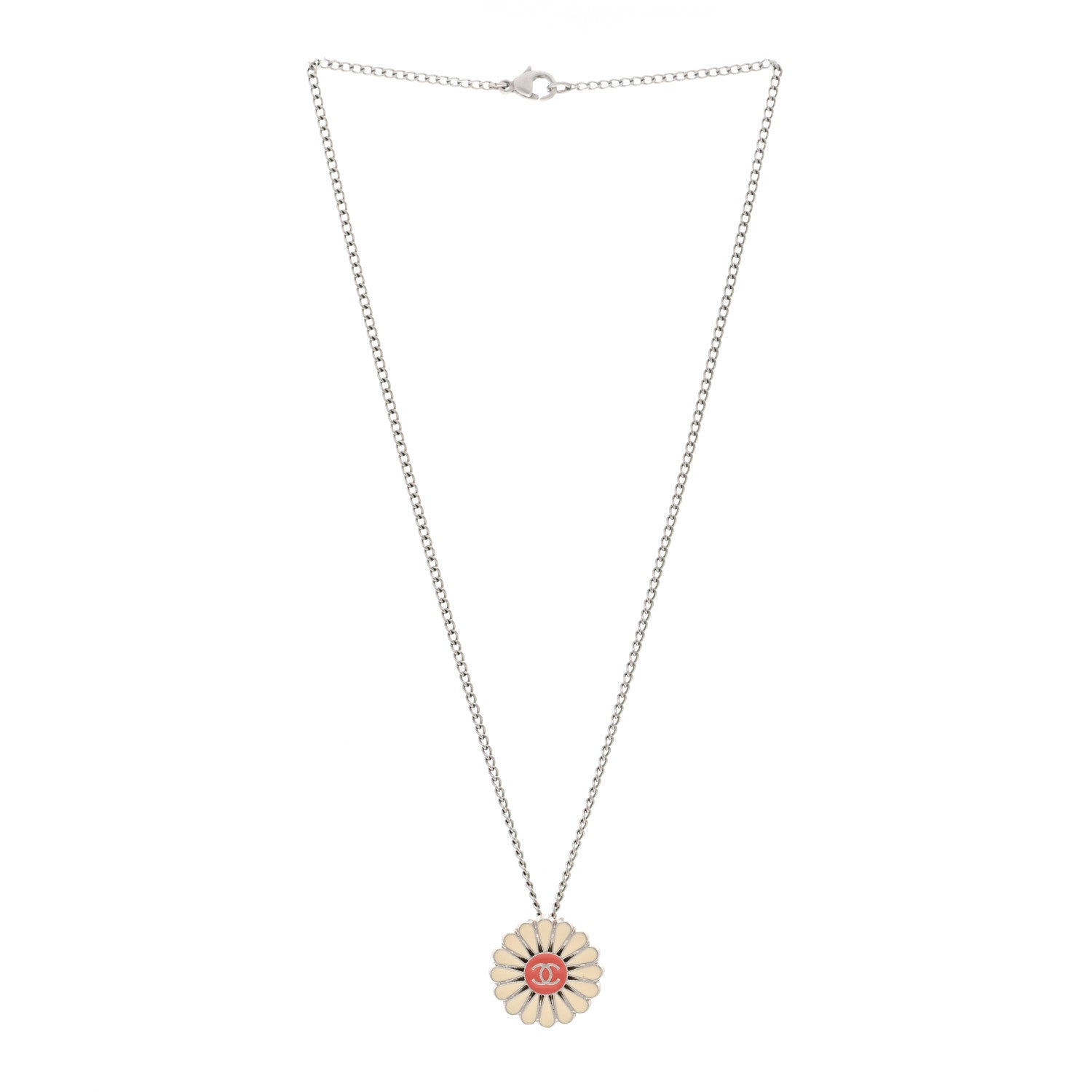 Chanel Enamel CC Camellia Pendant Necklace Silver Multicolor 3 of 6