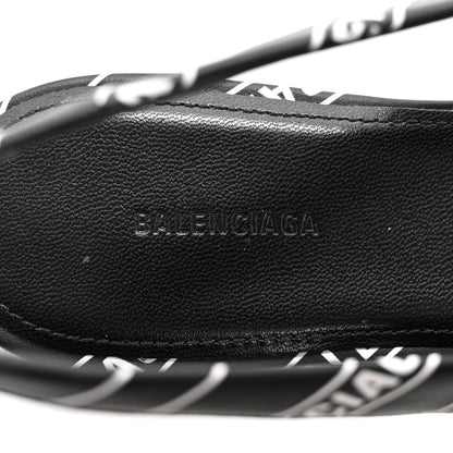 Balenciaga Calfskin Diagonal Allover Logo Print BB Knife Pointy Toe Slingback Flats 35.5 Black White 6 of 9
