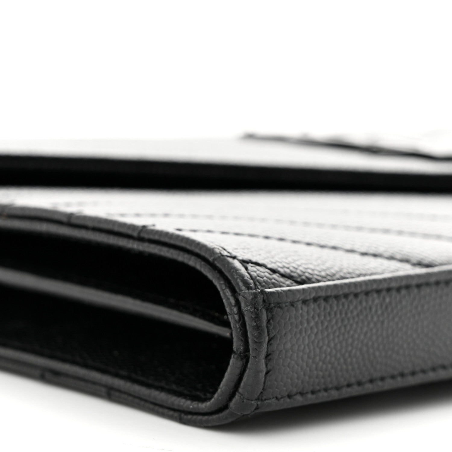 Saint Laurent Grain De Poudre Matelasse Chevron Monogram Monochrome Chain Wallet Black 10 of 11