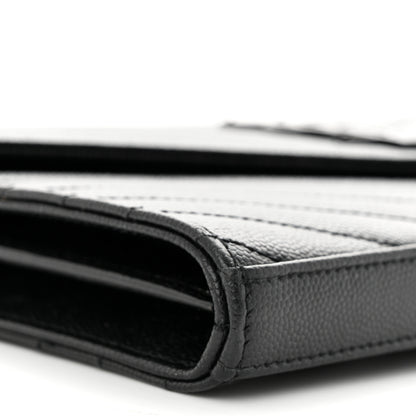 Saint Laurent Grain De Poudre Matelasse Chevron Monogram Monochrome Chain Wallet Black 10 of 11