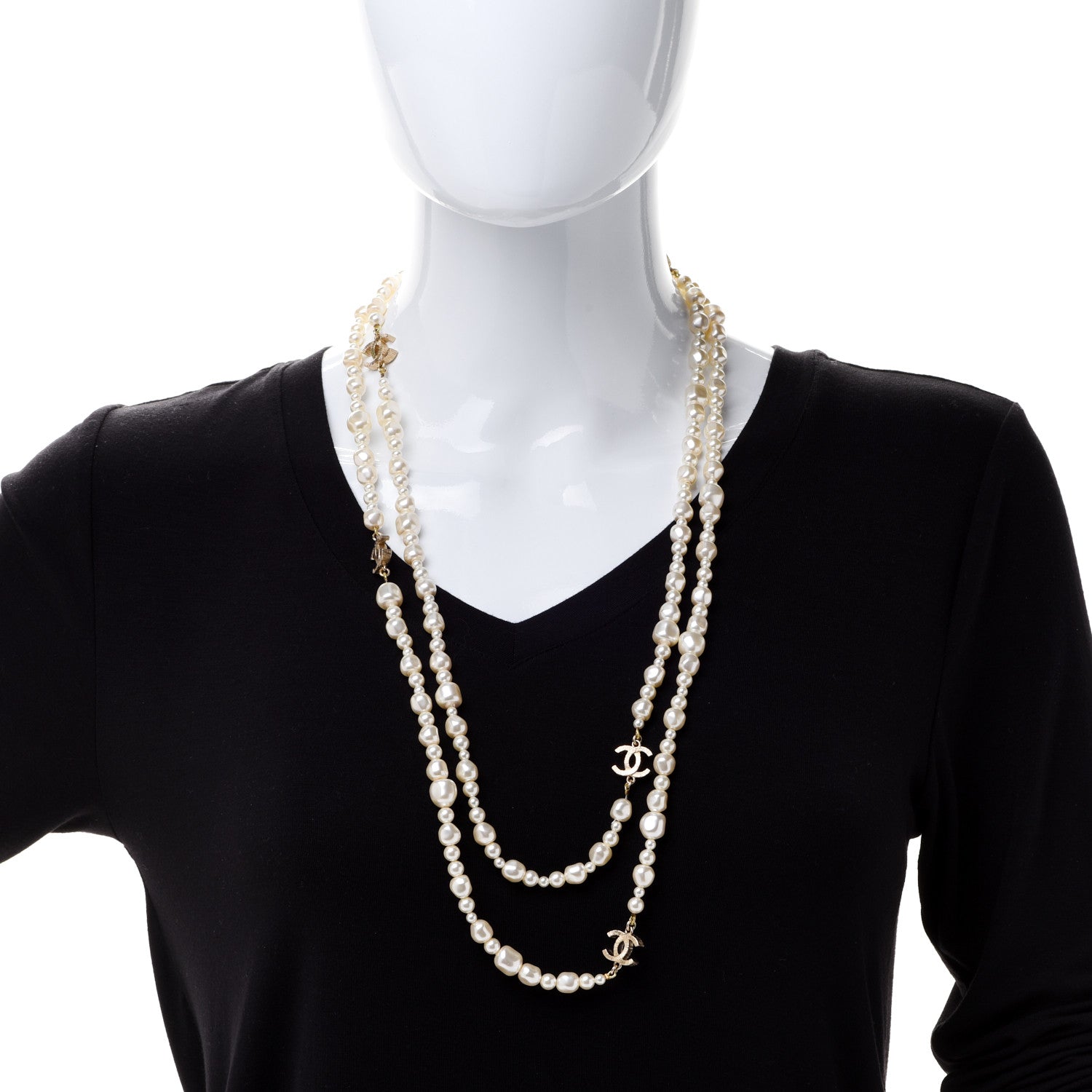Chanel Pearl CC Long Necklace Light Gold 2 of 5