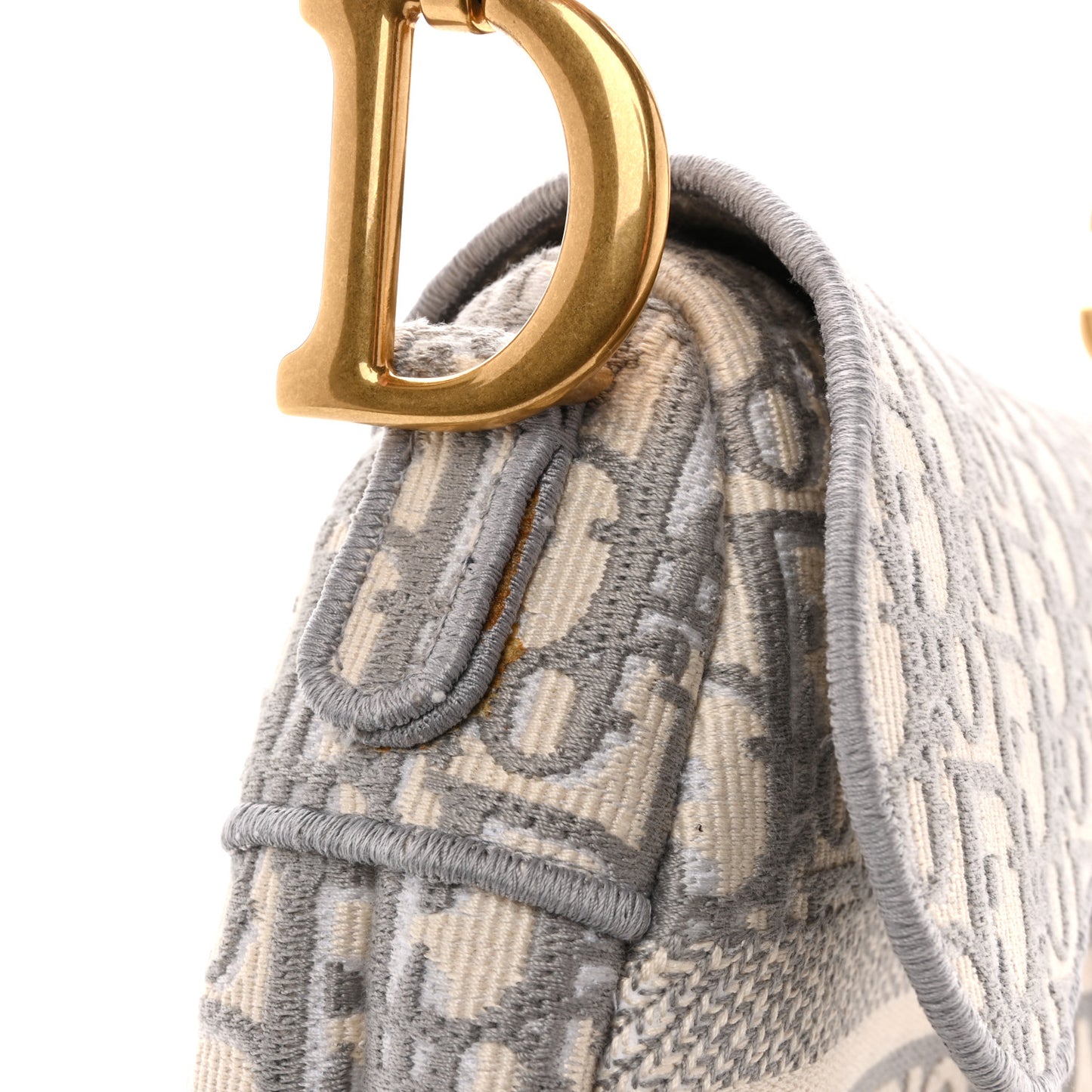 Oblique Embroidered Saddle Bag Gray